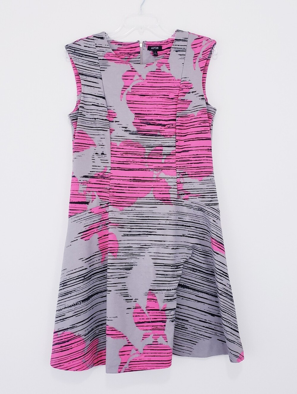 Apt 9 Beige Pink Black Floral Pattern A-Line Dress Sleeveless Bold Print Medium